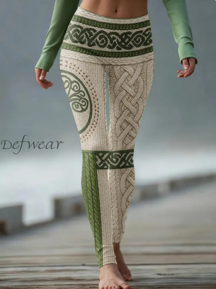 Women’s Vintage Viking Tree Of Life Celtic Knit Comfy Leggings Green / S