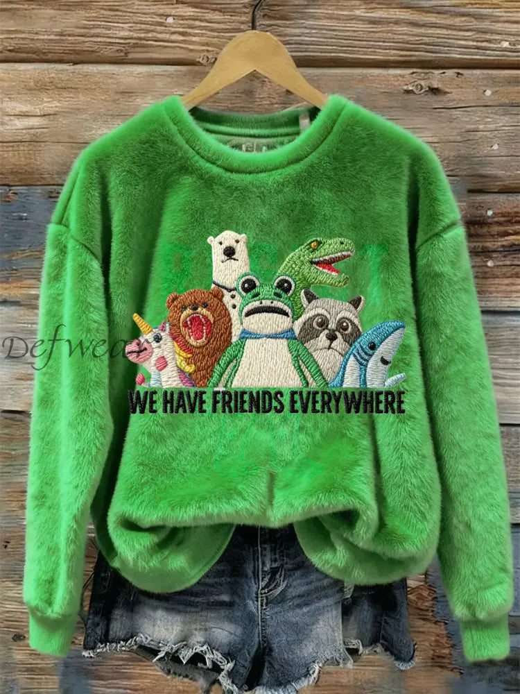 Women’s We Have Friends Everywhere Portland Frog Resist Plush Sweatshirt Green / S