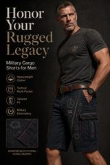 Men's Vintage Military-Style Print Cropped Cargo Pants