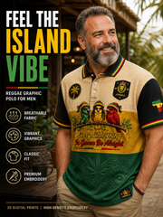 Retro Reggae-Inspired Geometric Casual Waffle-Weave Polo Shirt