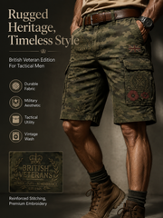 Men's Vintage Military-Style Print Cropped Cargo Pants