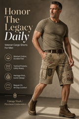 Men's Vintage Military-Style Print Cropped Cargo Pants