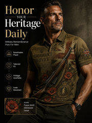 Men's Vintage Military-Style Graphic Short-Sleeve Polo Shirt