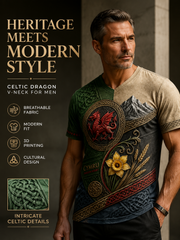 Men's Welsh Cultural Element Art Print V-Neck T-Shirt