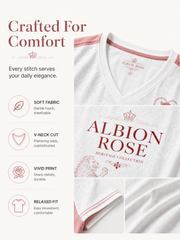 Women's England Printed V-neck off-shoulder short-sleeved T-shirt