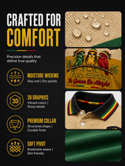 Retro Reggae-Inspired Geometric Casual Waffle-Weave Polo Shirt