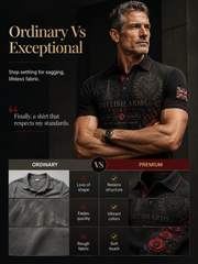 Men's Vintage Military-Style Graphic Short-Sleeve Polo Shirt