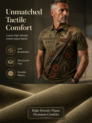 Men's Vintage Military-Style Graphic Short-Sleeve Polo Shirt