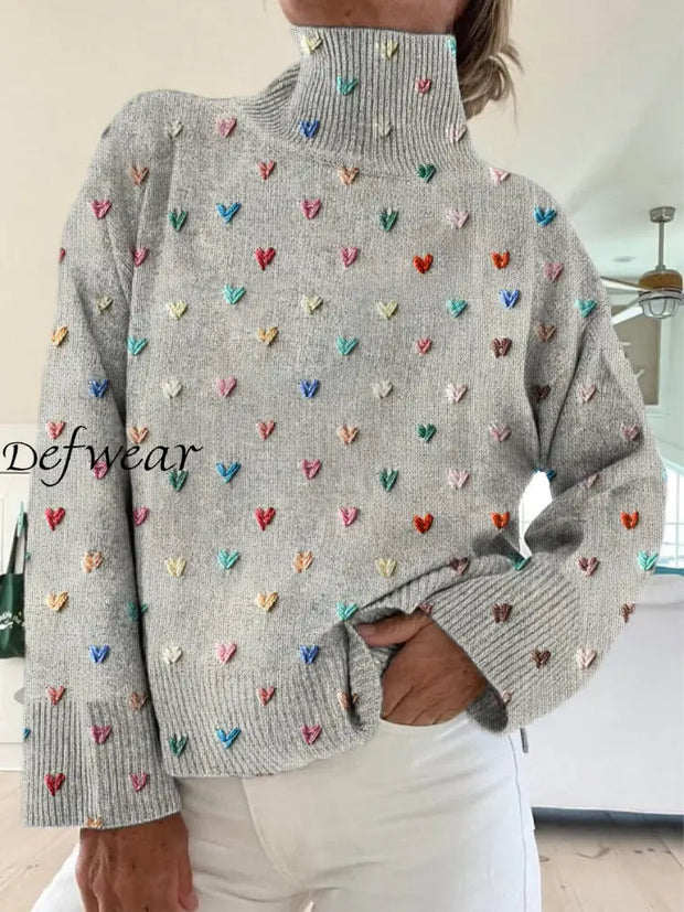 Classc Boho Floral Patchwork Print Knit Turtleneck Pullover Long-Sleeved Sweater A / S