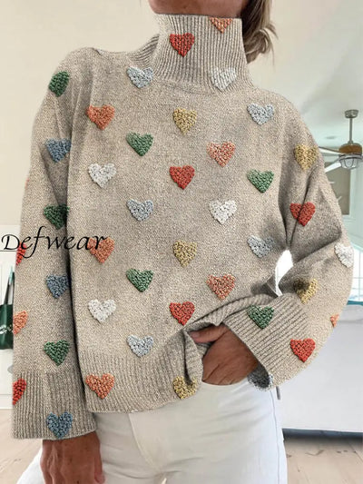 Classc Boho Floral Patchwork Print Knit Turtleneck Pullover Long-Sleeved Sweater A / S