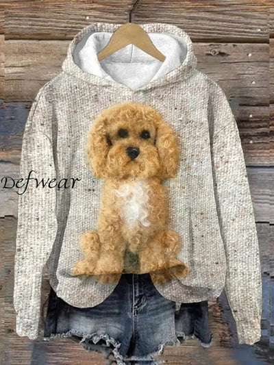 Cute Dog Lover Printed Crew-Neck Comfortable Cotton Blend Long-Sleeved Loose Hooded Sweatshirt A / S