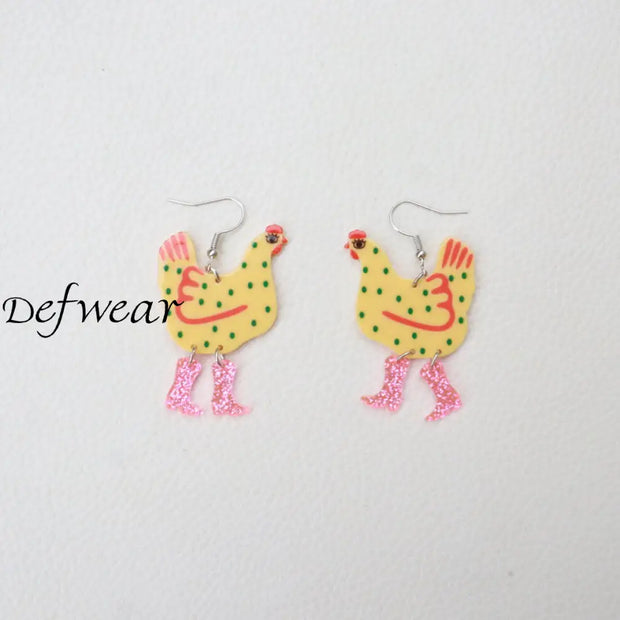 Funny High Heel Cock Earrings Yellow