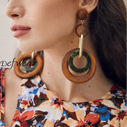 Geometric Round Vintage Contrast Large Hoop Earrings Brown