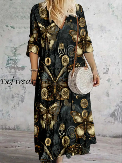 Grace Abstract Printed V Neck Vintage Elegant Long Sleeve Midi Dress A / S