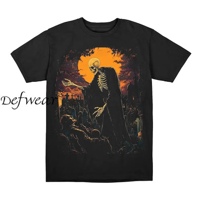 Halloween Art Print Round Neck Short Sleeve Casual T-Shirt Black / S