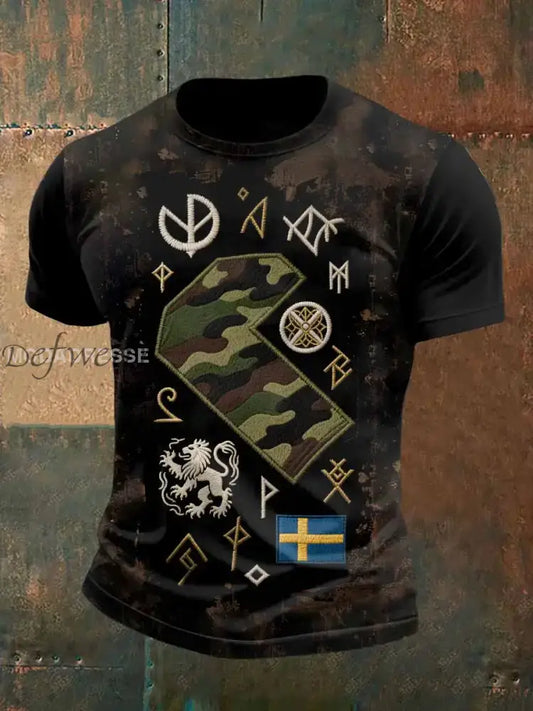 Herr Retro Svensk Viking Kamouflage Mönster Avslappnad T-shirt som bild / S Ny Ankomst