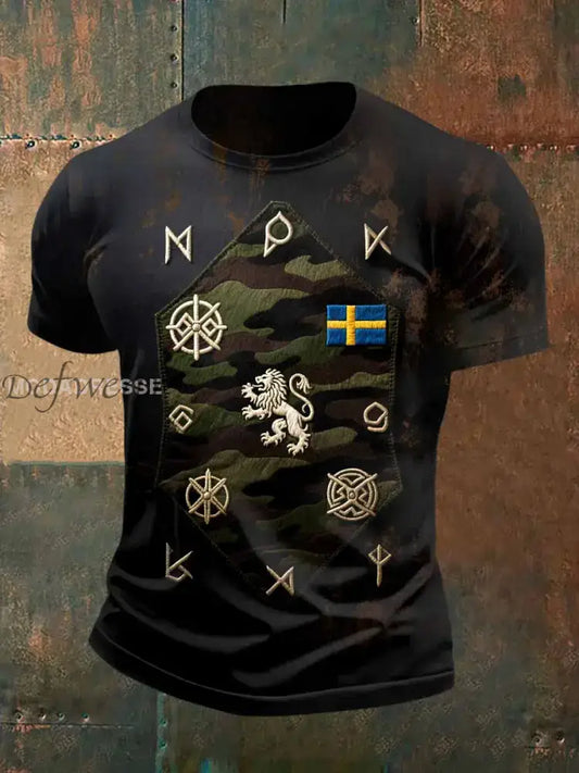 Herr Retro Svensk Viking Kamouflage Mönster Avslappnad T-shirt som bild / S Ny Ankomst