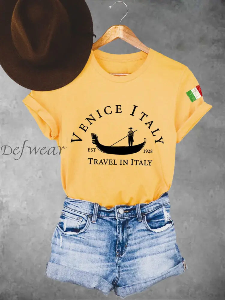 Le magliette da donna Venezia Italia viaggiano in Italia Giallo / S