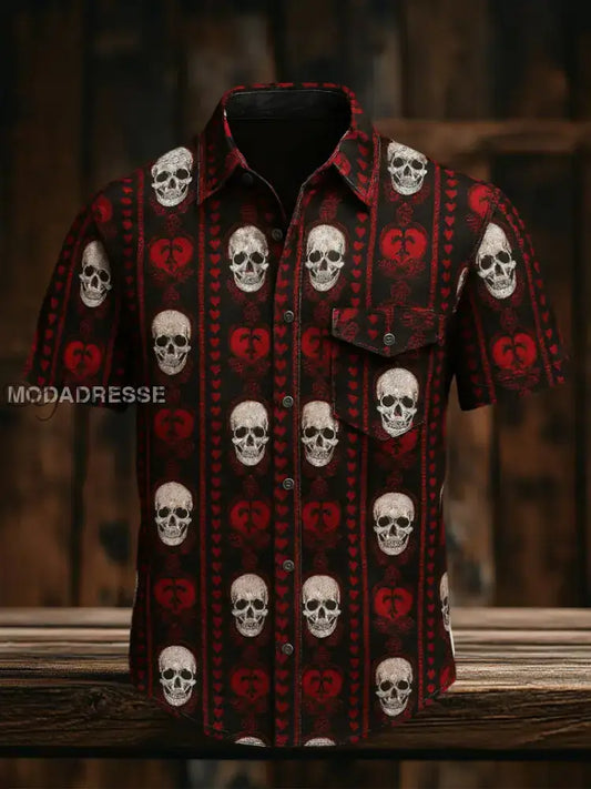 Mäns Retro punk mönster Casual Kort ärm skjjorta Ny Ankomst