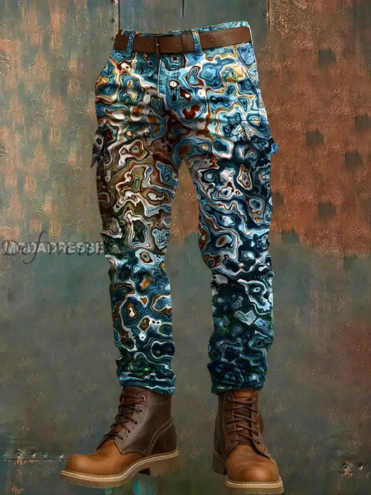 Mäns Retro Vacation Business Art Print Casual Workwear Byxor A / S Ny Ankomst