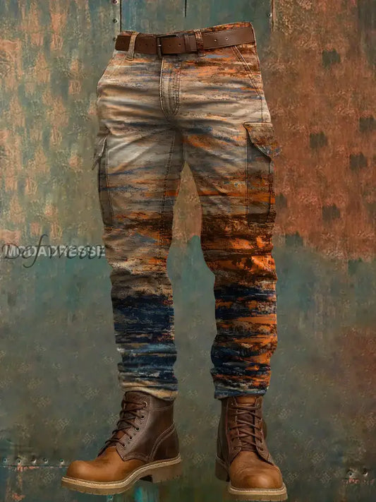 Mäns Retro Vacation Business Art Print Casual Workwear Byxor A / S Ny Ankomst
