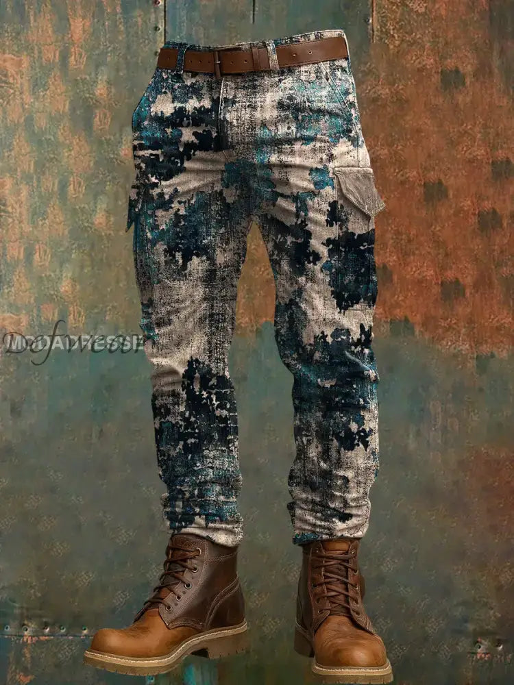 Mäns Retro Vacation Business Art Print Casual Workwear Byxor A / S Ny Ankomst