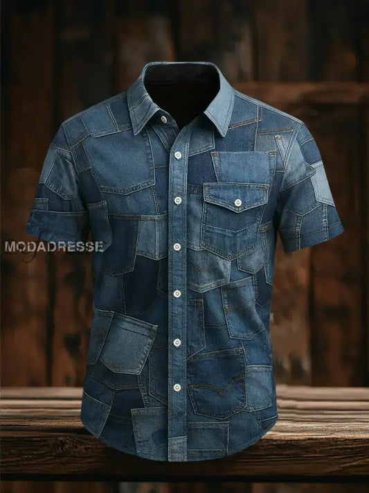 Mäns Retro Vacation Business Style Casual Short Slem skjjorta A / S Ny Ankomst
