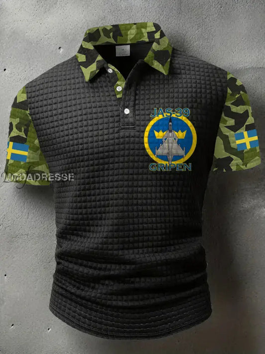 Mäns Sverige Veteran Tryckt polo skjjorta svart / S Ny Ankomst