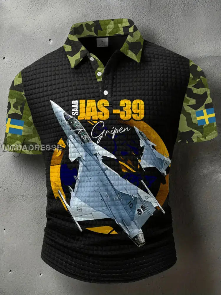 Mäns Sverige Veteran Tryckt polo skjjorta svart / S Ny Ankomst