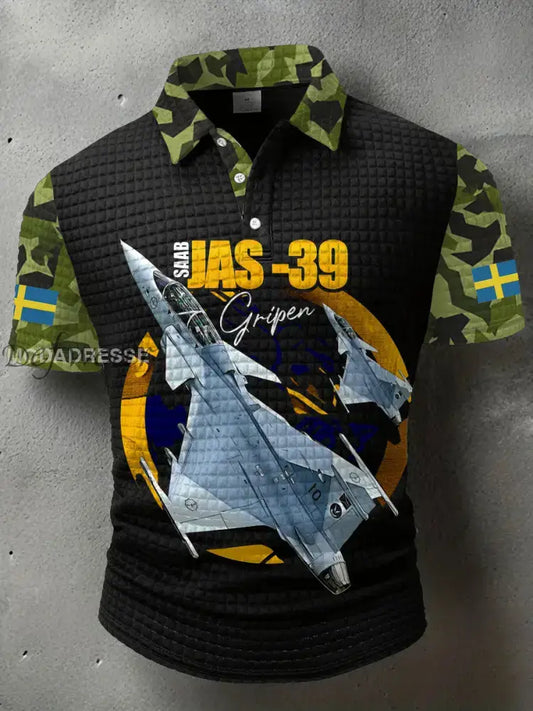 Mäns Sverige Veteran Tryckt polo skjjorta svart / S Ny Ankomst