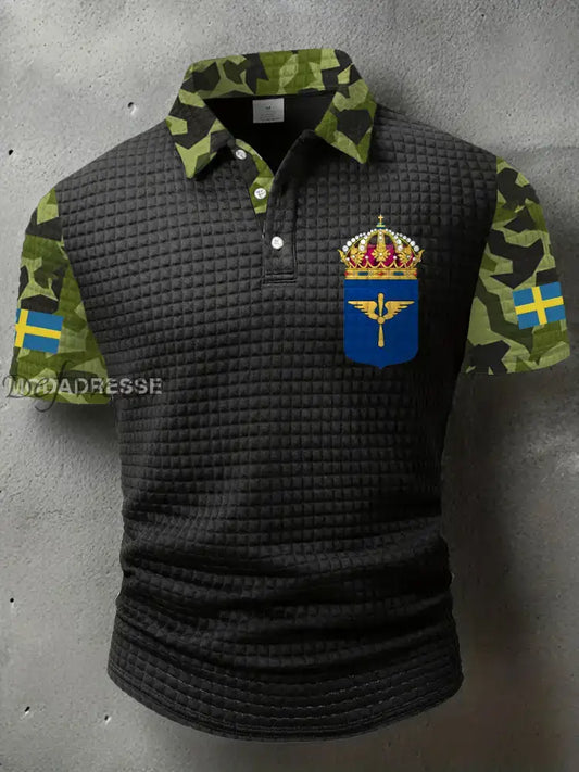 Mäns Sverige Veteran Tryckt polo skjjorta svart / S Ny Ankomst