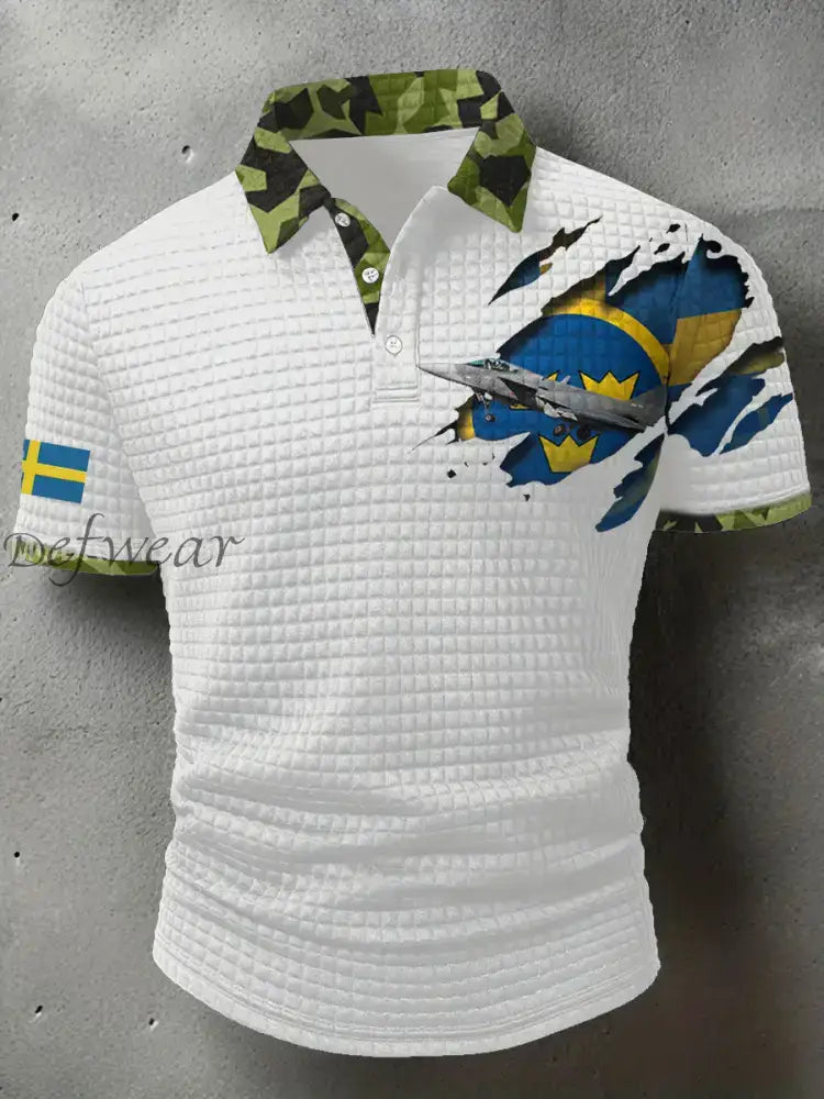 Mäns Sverige Veteran Tryckt polo skjjorta vitt / S Ny Ankomst