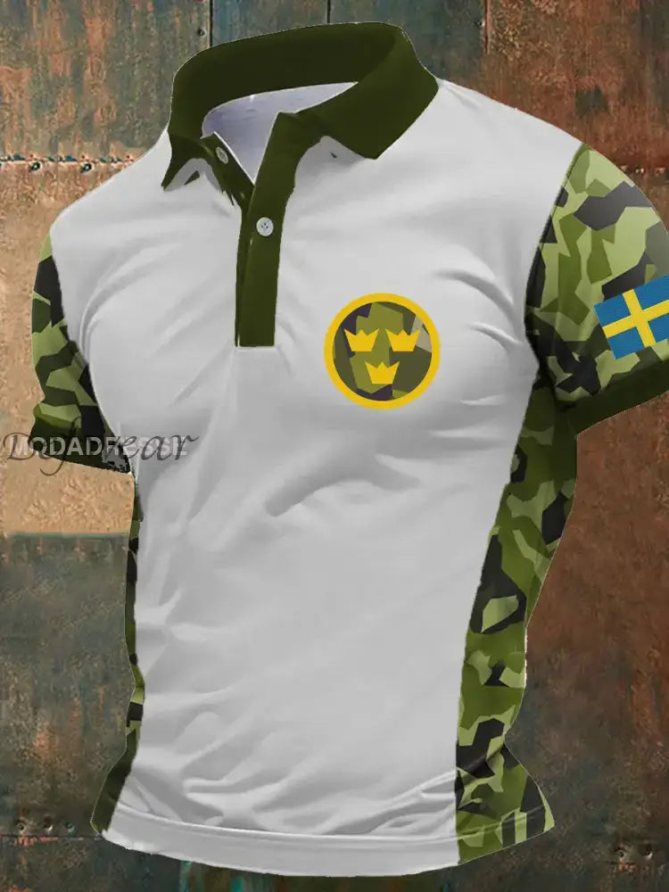 Mäns Sverige Veteran Tryckt polo skjjorta vitt / S Ny Ankomst