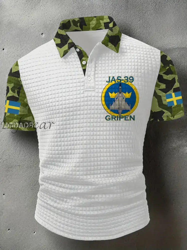 Mäns Sverige Veteran Tryckt polo skjjorta vitt / S Ny Ankomst