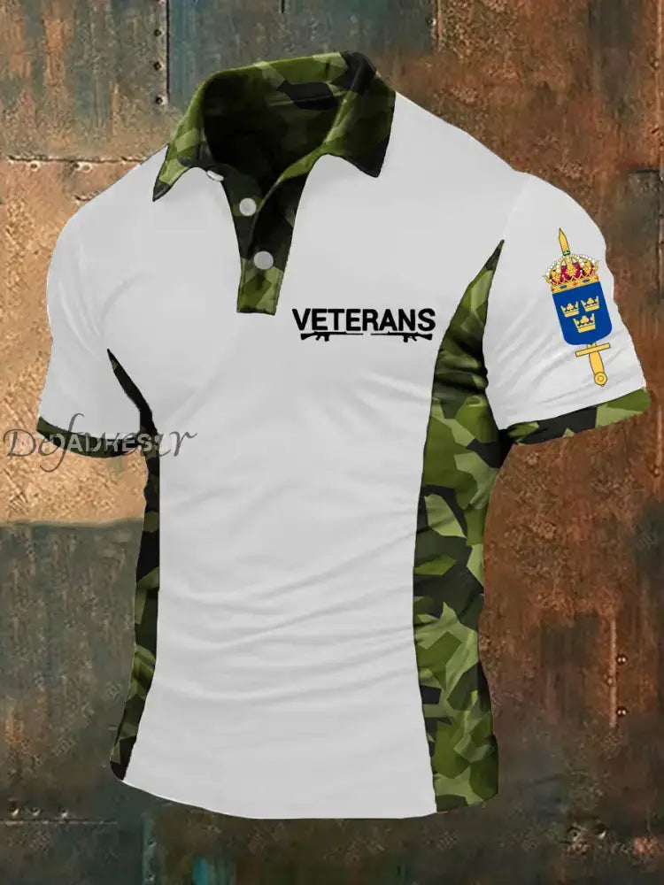 Mäns Sverige Veteran Tryckt polo skjjorta vitt / S Ny Ankomst