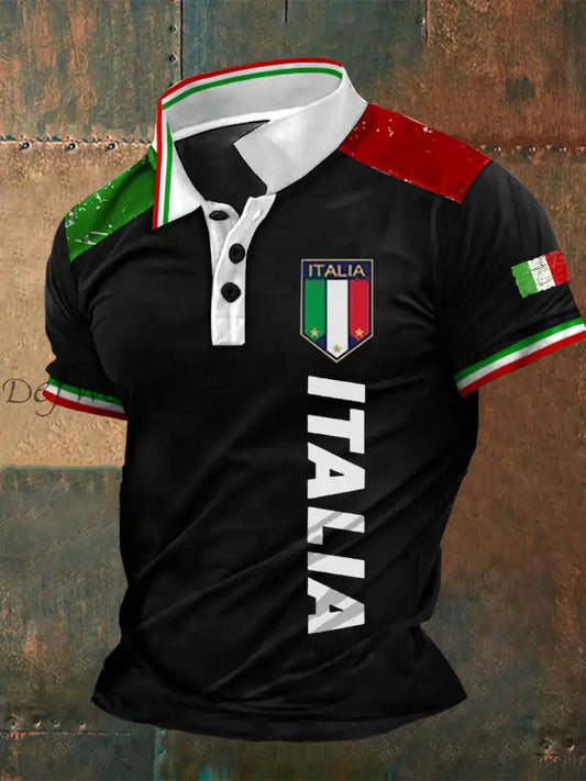 Maglietta da uomo con bottoni casual, Nero / S