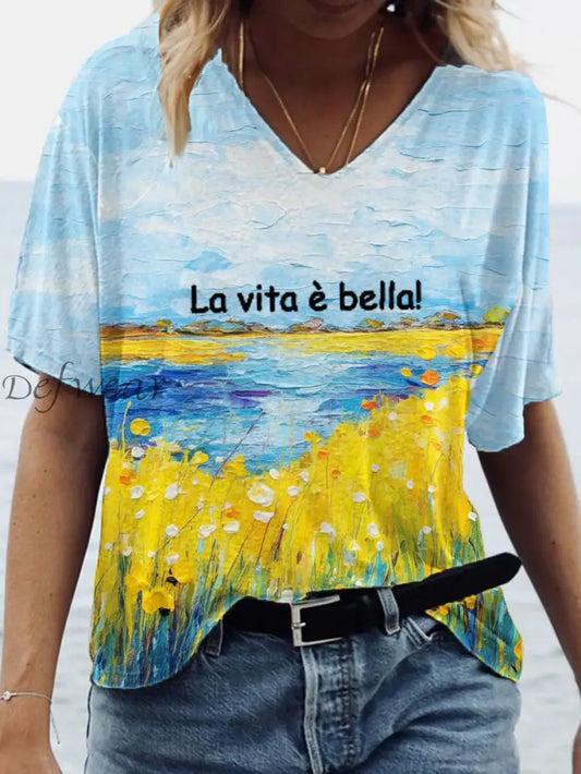 Maglietta italiana femminile ’La vita è bella!’ come immagine / S
