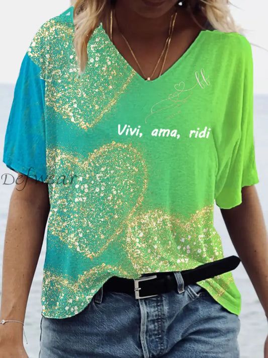 Maglietta italiana femminile ’Live Love Laugh’ come immagine / S