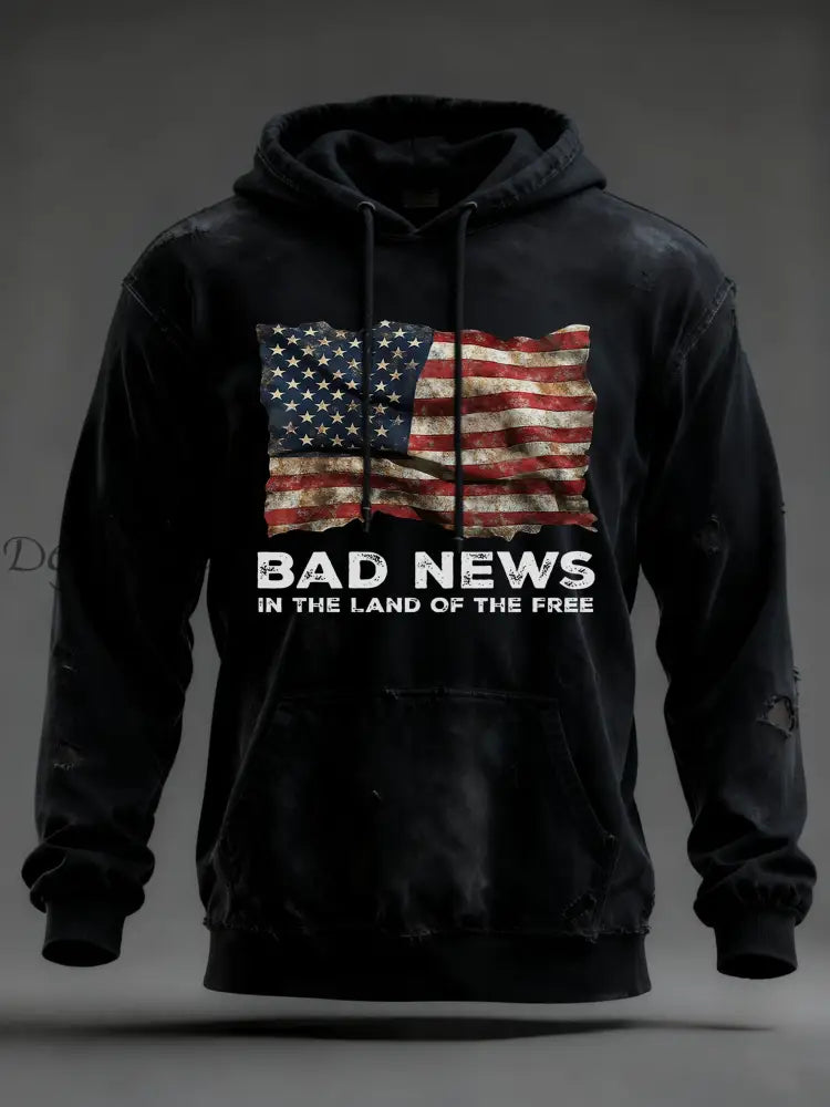 Men’s Bad News In The Land Of The Free Printed Hoodie Black / S
