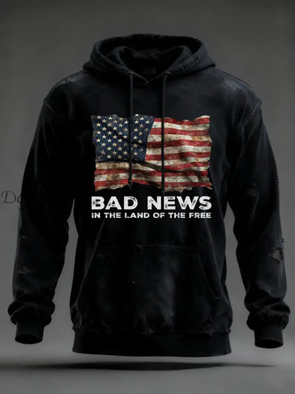Men’s Bad News In The Land Of The Free Printed Hoodie Black / S