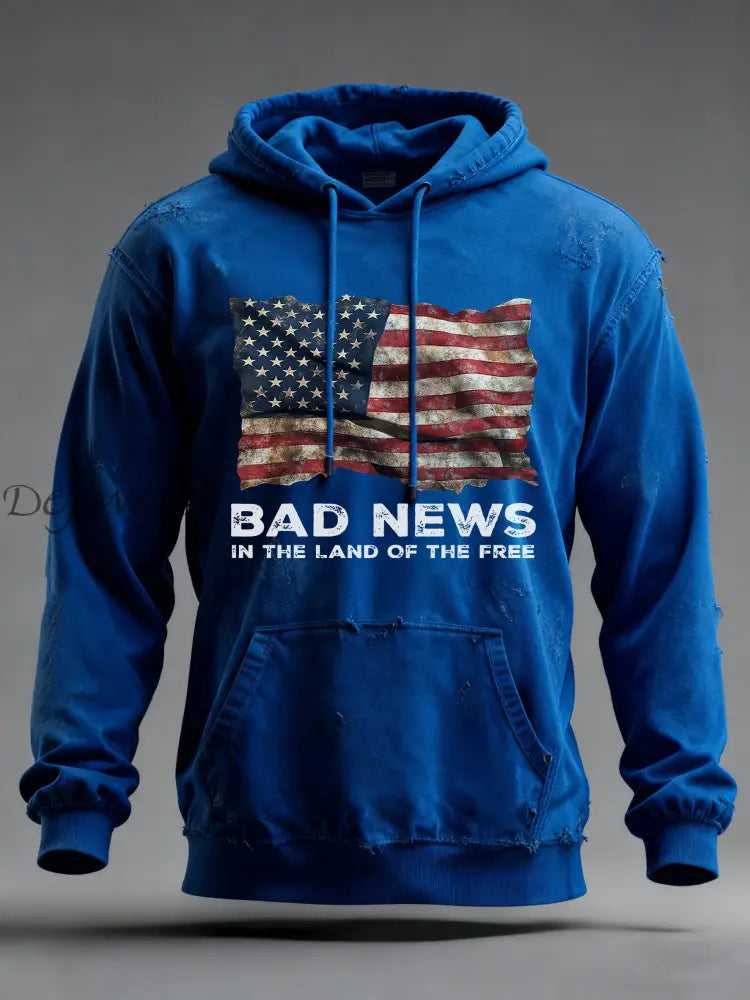 Men’s Bad News In The Land Of The Free Printed Hoodie Blue / S