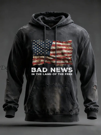 Men’s Bad News In The Land Of The Free Printed Hoodie Dark Gray / S