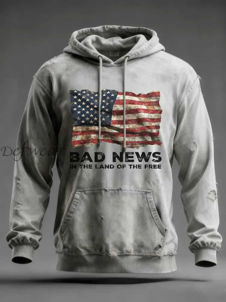 Men’s Bad News In The Land Of The Free Printed Hoodie Light Gray / S