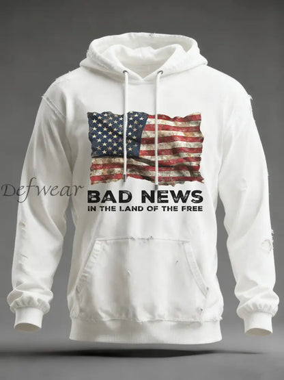 Men’s Bad News In The Land Of The Free Printed Hoodie White / S