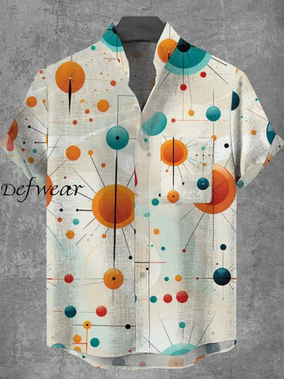 Men’s Fashion Art Print V-Neck Short Sleeve Pocket Button Shirt Top A / S