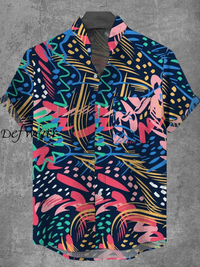 Men’s Fashion Art Print V-Neck Short Sleeve Pocket Button Shirt Top A / S