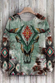 Men’s Fashion Crewneck Retro Ethnic Style 3D Digital Printing Knitted Long Sleeve Sweater As