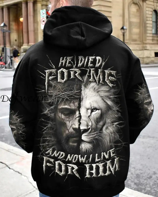 Men’s He Died For Me Printed Hoodie Black / S