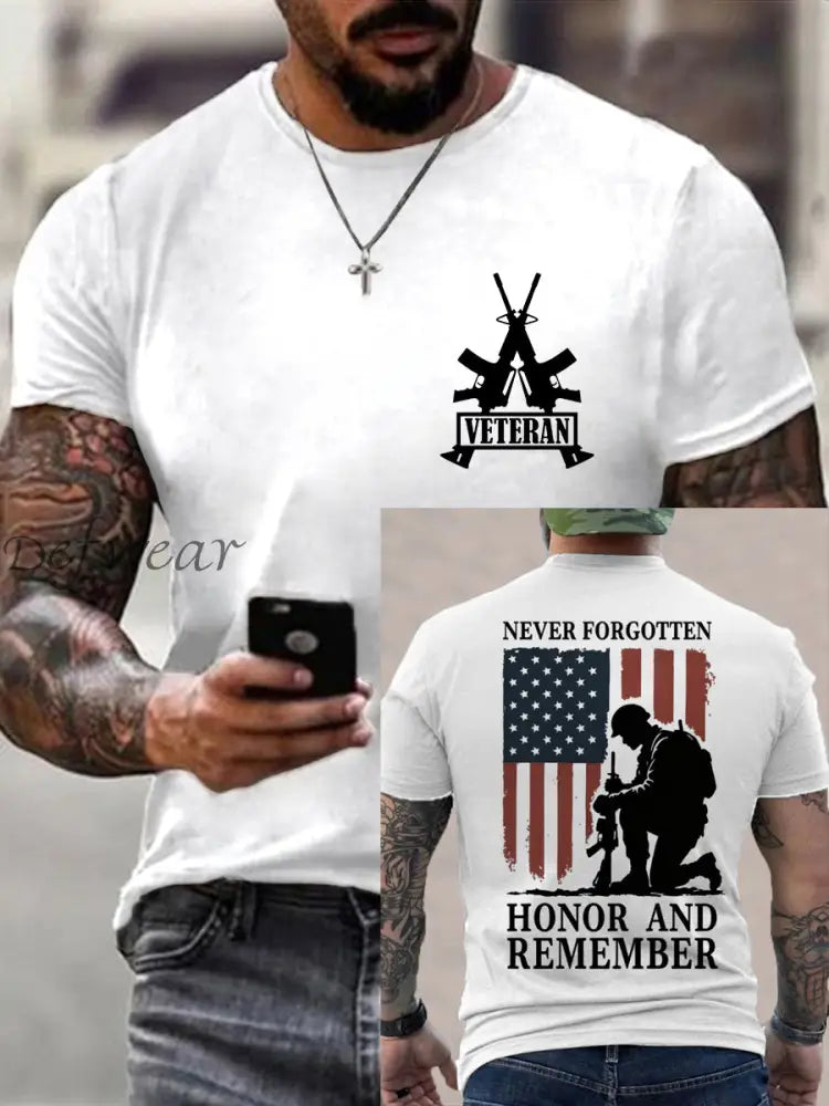 Men’s Honor & Remember USA Veterans USA Flag Print Tee White / S