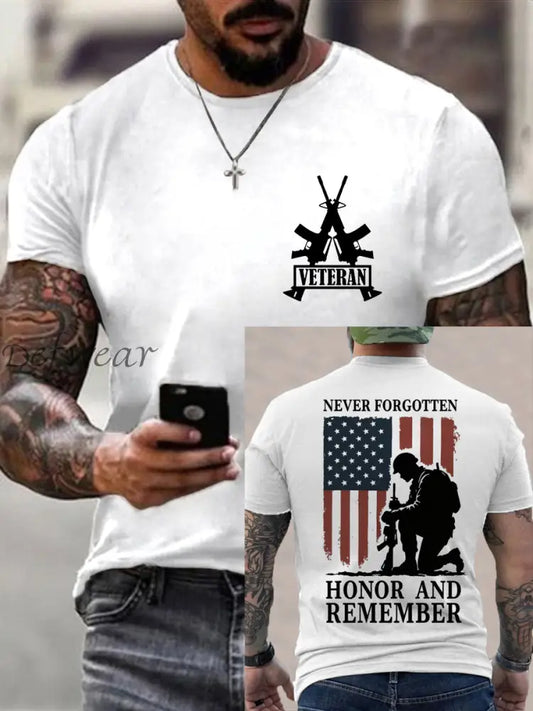 Men’s Honor & Remember USA Veterans USA Flag Print Tee White / S